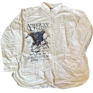 American Living White Eagle Graphic Button-Up Shirt Long Sleeve XXL Vintage